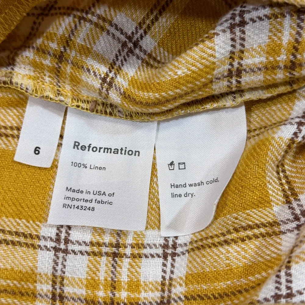 Reformation Linen Plaid Pants in 